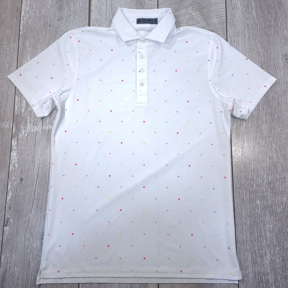 G/FORE Polo Shirt Mens Medium White Multi-Color Star Print Golf Top
